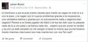 Captura de pantalla del posteo del 'Bicho' Rossi en la red social Facebook. 