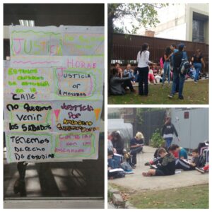 Los alumnos de la Escuela Secundaria N°20 de Ituzaingó, tomaron clases en la vereda. Cansados de las amenazas de bomba, decidieron expresar su bronca en carteles que fijaron en la entrada del colegio.
